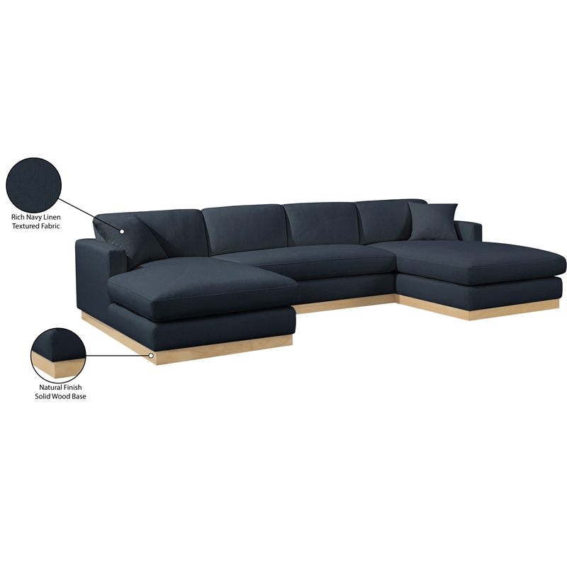 Meridian Furniture Johanna Navy Linen Textured Fabric 3pc. Sectional