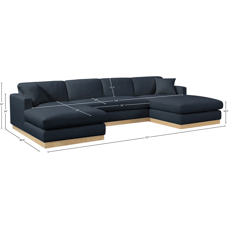 Meridian Furniture Johanna Navy Linen Textured Fabric 3pc. Sectional