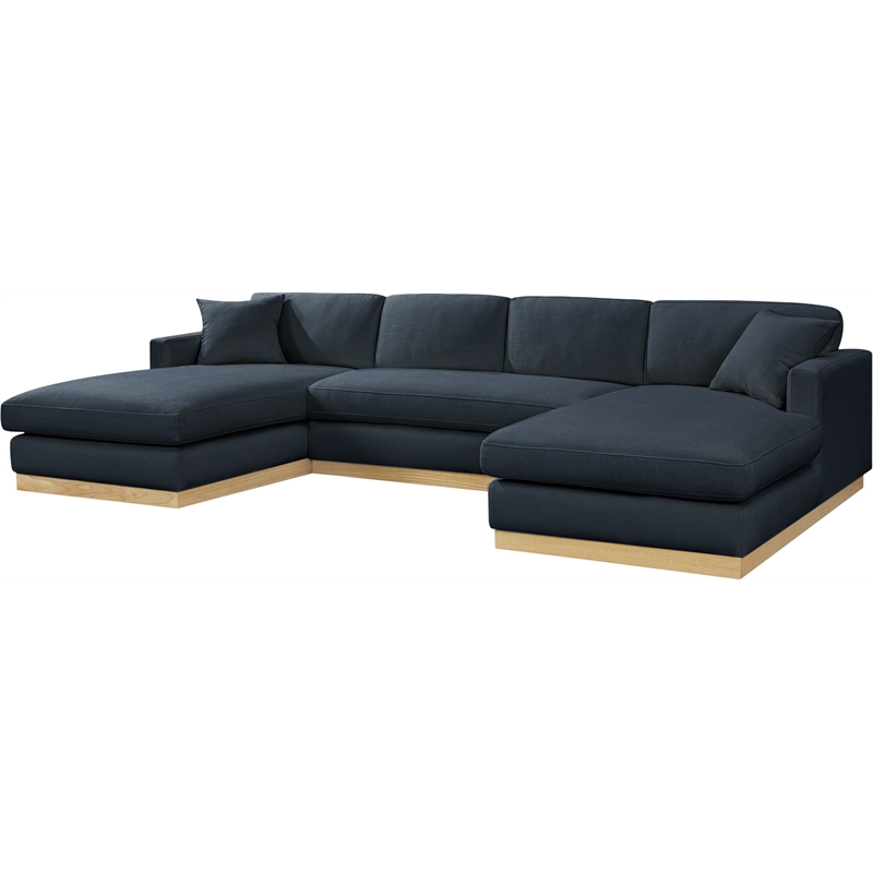 Meridian Furniture Johanna Navy Linen Textured Fabric 3pc. Sectional