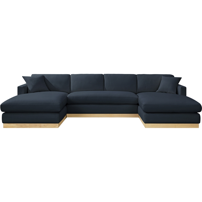 Meridian Furniture Johanna Navy Linen Textured Fabric 3pc. Sectional