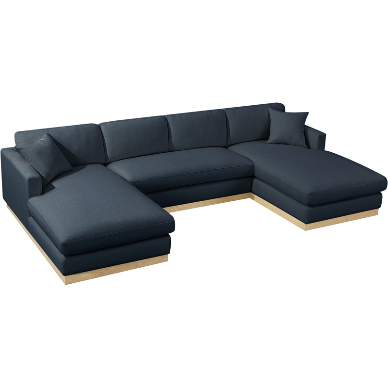 Meridian Furniture Johanna Navy Linen Textured Fabric 3pc. Sectional