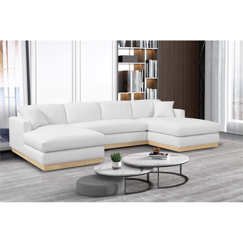 Meridian Furniture Johanna White Linen Textured Fabric 3pc. Sectional