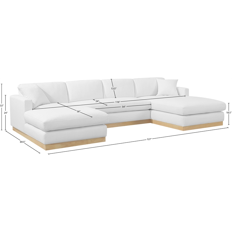 Meridian Furniture Johanna White Linen Textured Fabric 3pc. Sectional