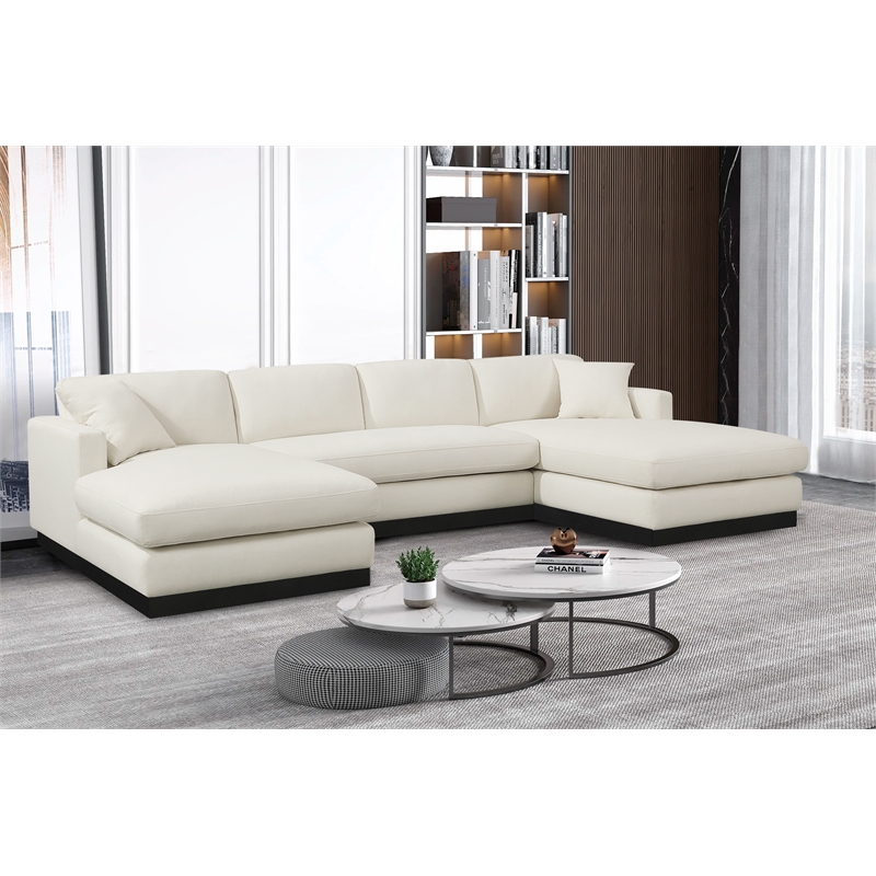 Meridian Furniture Johanna Cream Linen Textured Fabric 3pc. Sectional