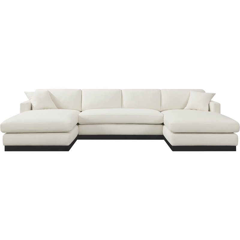 Meridian Furniture Johanna Cream Linen Textured Fabric 3pc. Sectional