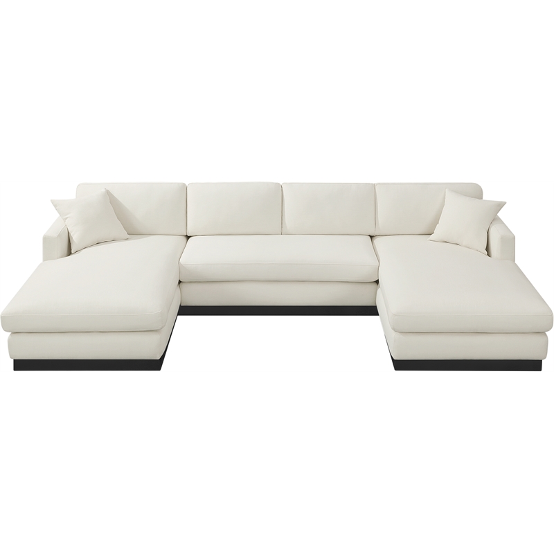 Meridian Furniture Johanna Cream Linen Textured Fabric 3pc. Sectional