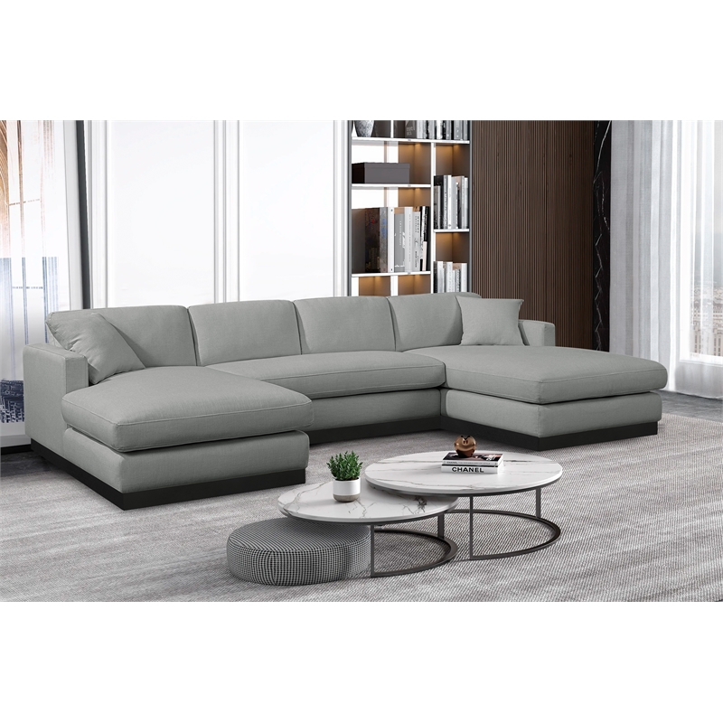 Meridian Furniture Johanna Grey Linen Textured Fabric 3pc. Sectional