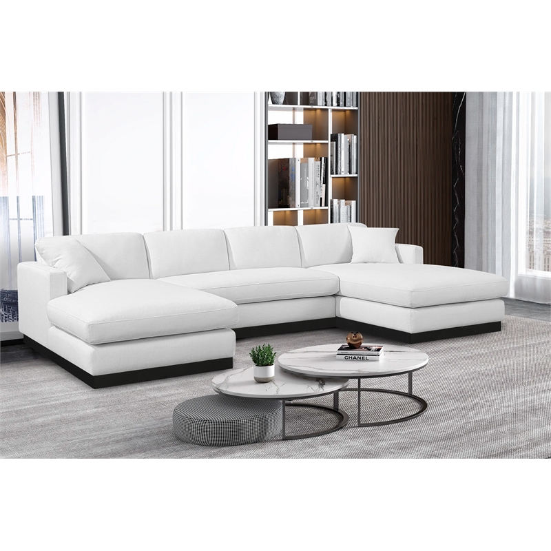 Meridian Furniture Johanna White Linen Textured Fabric 3pc. Sectional