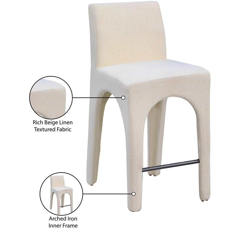 Meridian Furniture Gramercy Beige Linen Textured Fabric Stool