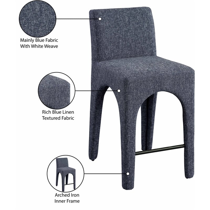 Meridian Furniture Gramercy Blue Linen Textured Fabric Stool