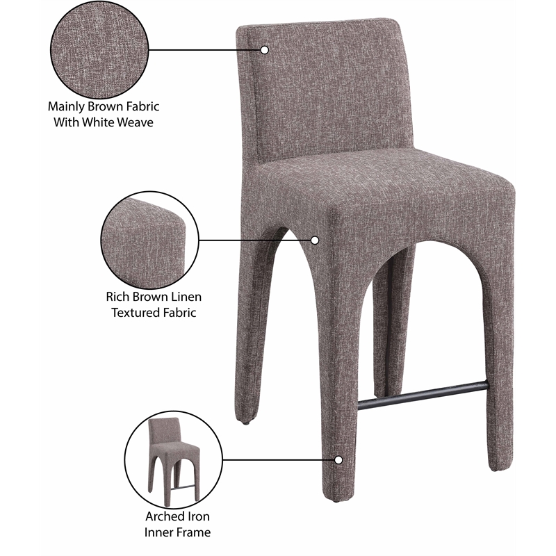 Meridian Furniture Gramercy Brown Linen Textured Fabric Stool