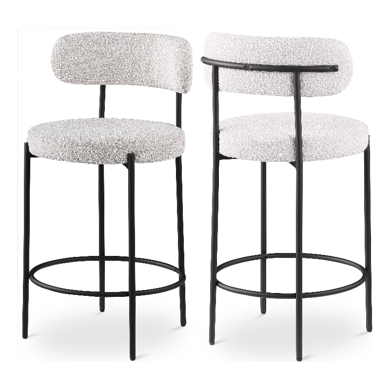 Meridian Furniture Beacon Cream Boucle Fabric Stool (Set of 2)