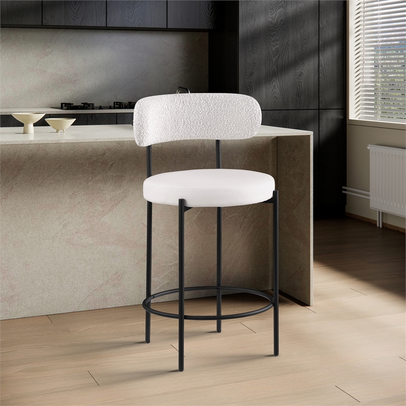 Meridian Furniture Beacon Cream Vegan Leather Seat Stool (Set of 2)