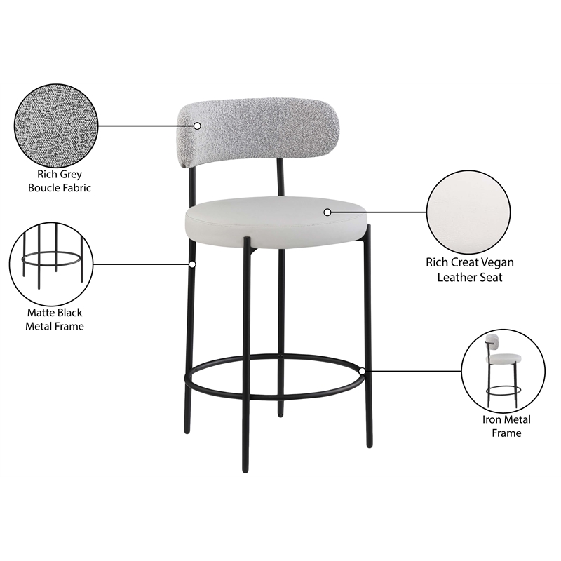 Meridian Furniture Beacon Taupe Vegan Leather Seat Stool (Set of 2)