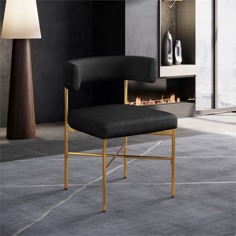 Meridian Furniture Rivage Black Linen Textured Fabric Dining Chair (Set of 2)