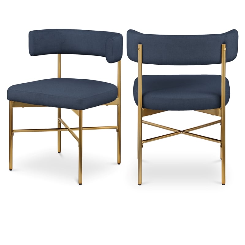 Meridian Furniture Rivage Navy Linen Textured Fabric Dining Chair (Set of 2)