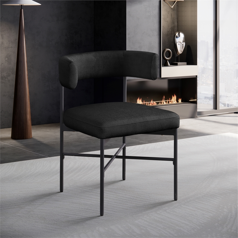 Meridian Furniture Rivage Black Linen Textured Fabric Dining Chair (Set of 2)