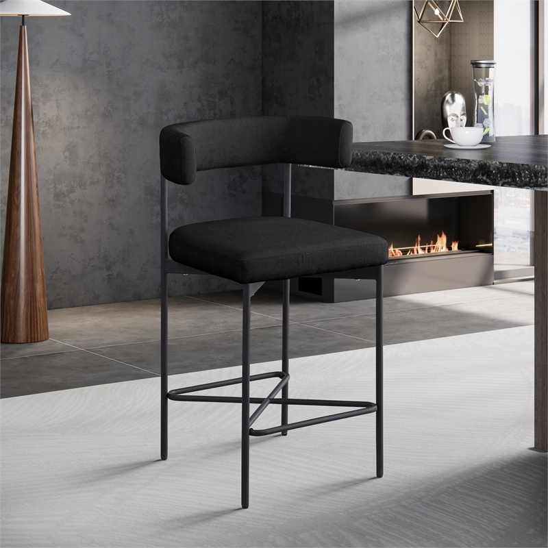 Meridian Furniture Rivage Black Durable Linen Textured Fabric Stool (Set of 2)