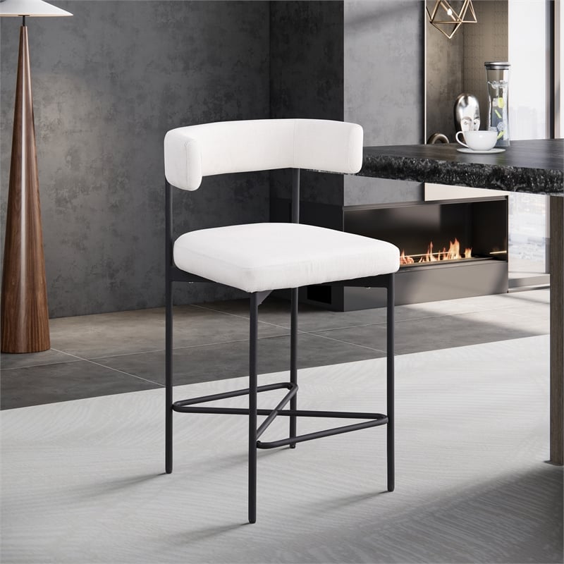 Meridian Furniture Rivage Cream Durable Linen Textured Fabric Stool (Set of 2)