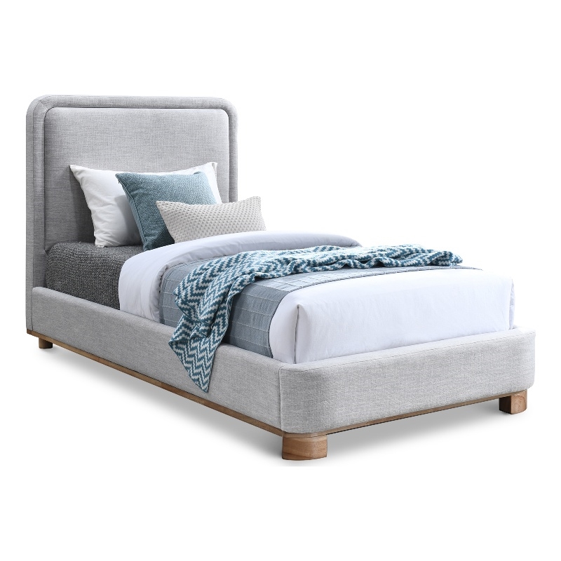 Meridian Furniture Nolita Grey Linen Textured Fabric Twin Bed