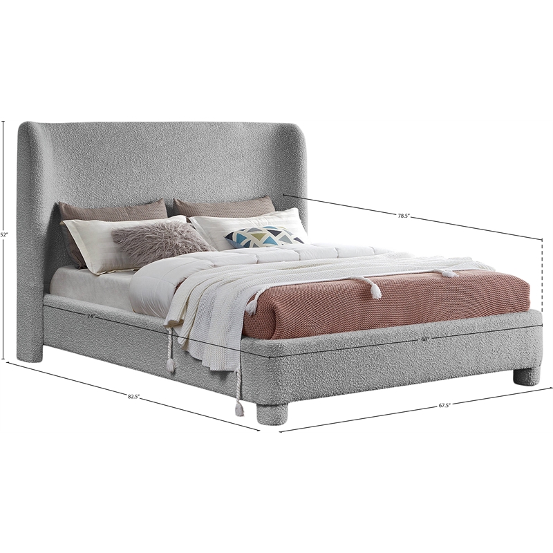 Meridian Furniture Penny Grey Boucle Fabric Full Bed