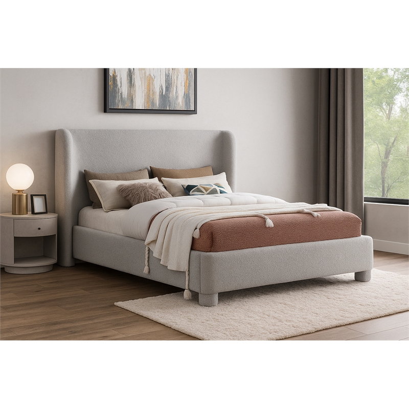 Meridian Furniture Penny Grey Boucle Fabric Full Bed