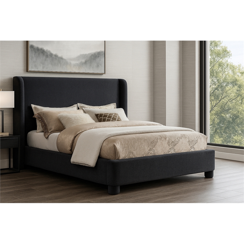 Meridian Furniture Penny Black Chenille Fabric Full Bed