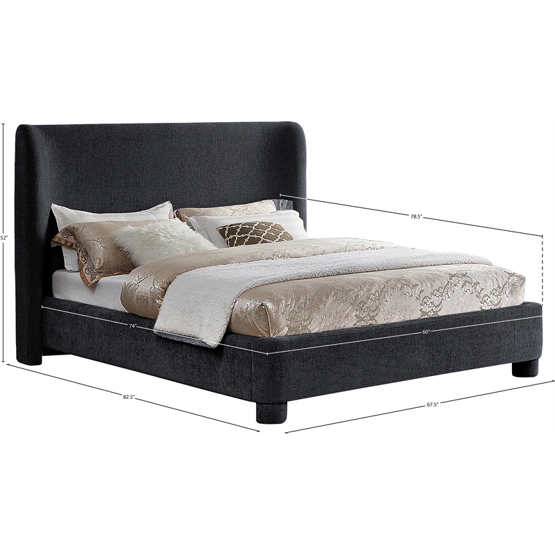 Meridian Furniture Penny Black Chenille Fabric Full Bed