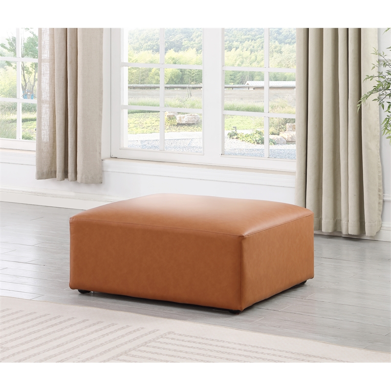 Meridian Furniture Cube Cognac Vegan Leather Ottoman