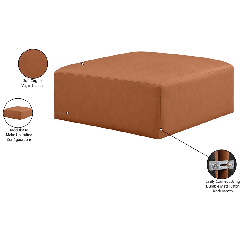 Meridian Furniture Cube Cognac Vegan Leather Ottoman