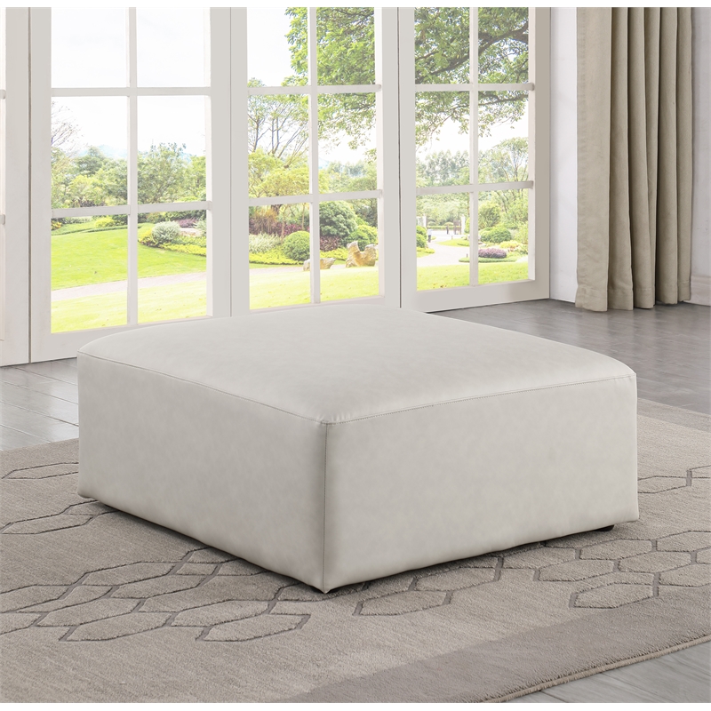 Meridian Furniture Cube Cream Vegan Leather Ottoman