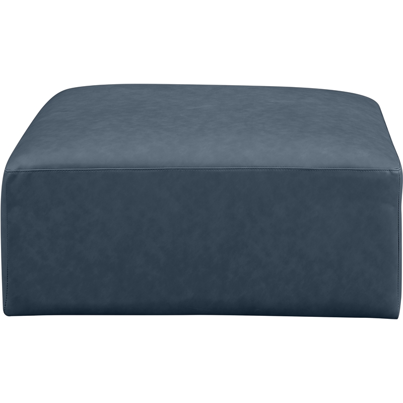 Meridian Furniture Cube Navy Blue Vegan Leather Ottoman