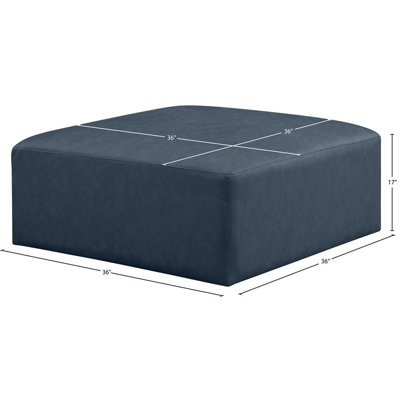 Meridian Furniture Cube Navy Blue Vegan Leather Ottoman
