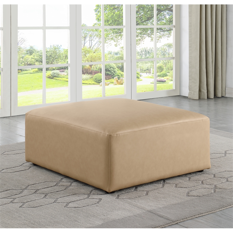 Meridian Furniture Cube Tan Vegan Leather Ottoman