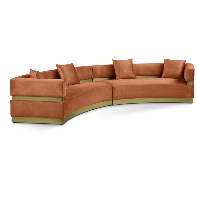 meridian furniture belsa cognac velvet 2pc. sectional