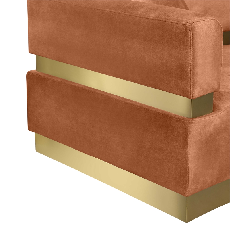 meridian furniture belsa cognac velvet 2pc. sectional