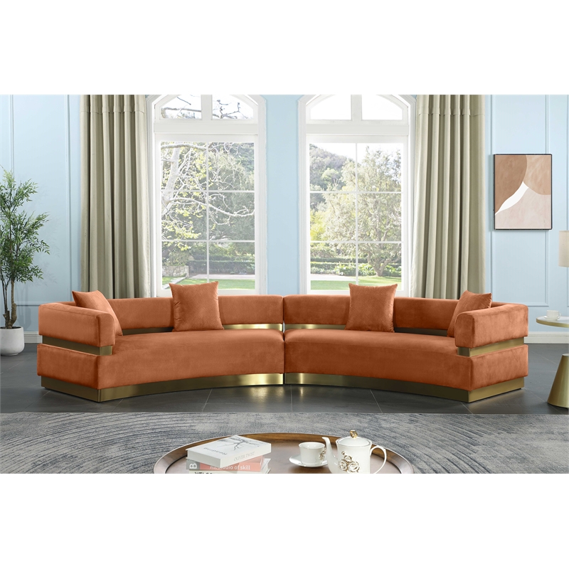 meridian furniture belsa cognac velvet 2pc. sectional