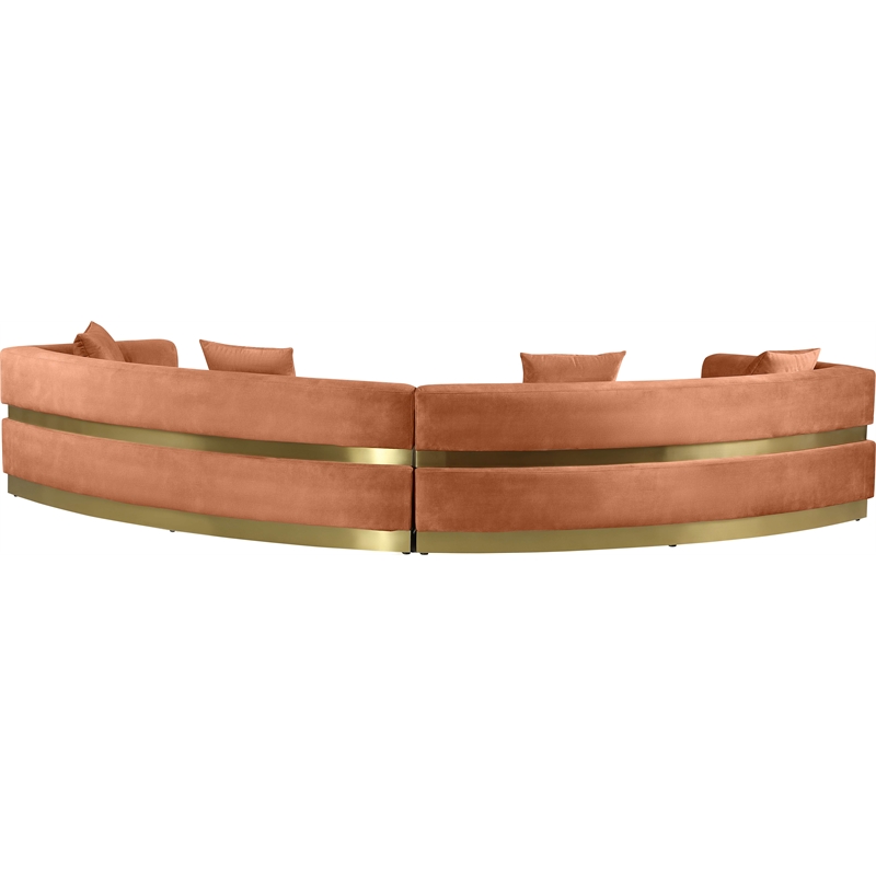 meridian furniture belsa cognac velvet 2pc. sectional