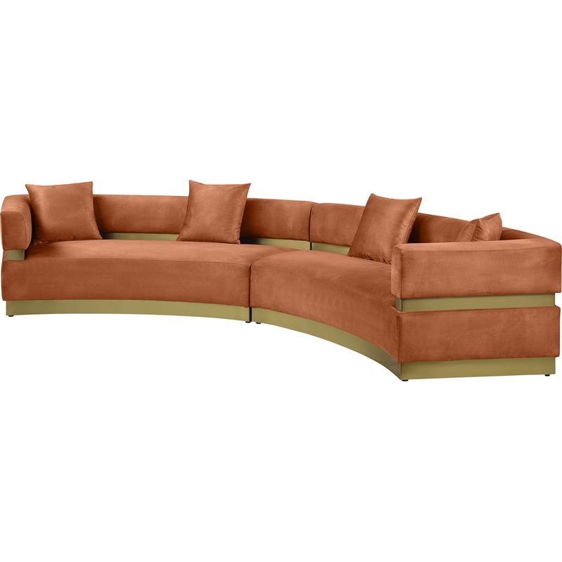 meridian furniture belsa cognac velvet 2pc. sectional