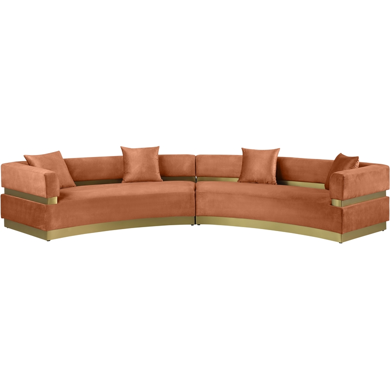 meridian furniture belsa cognac velvet 2pc. sectional