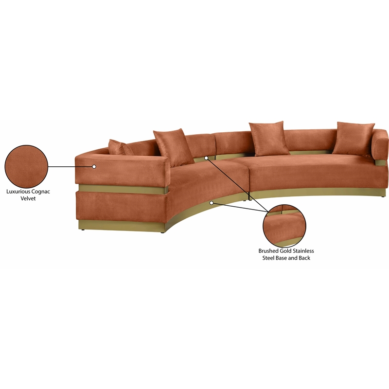 meridian furniture belsa cognac velvet 2pc. sectional