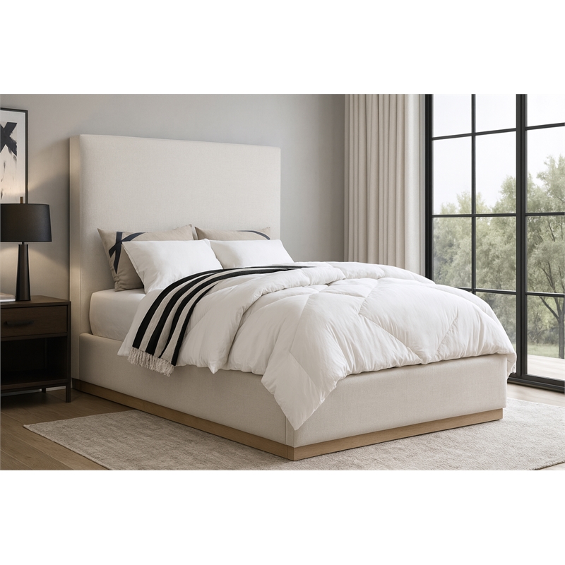 Meridian Furniture Alfie Cream Linen Textured Fabric Full Bed