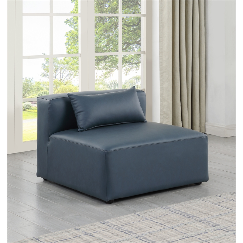 Meridian Furniture Cube Navy Blue Vegan Leather Armless Chair