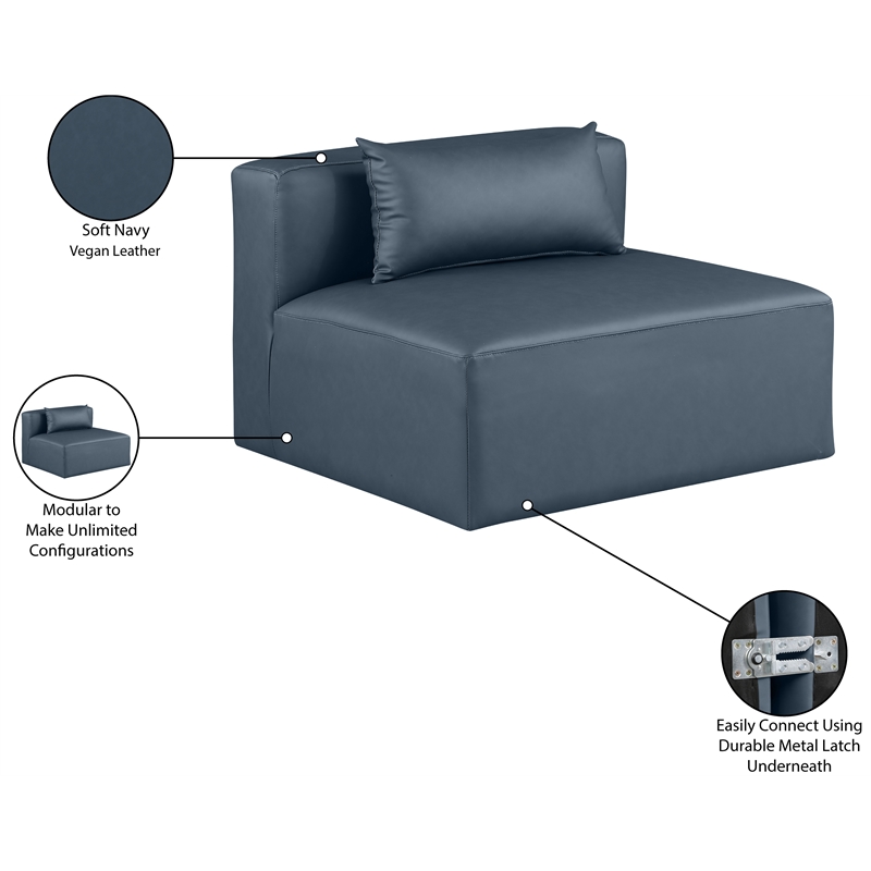 Meridian Furniture Cube Navy Blue Vegan Leather Armless Chair