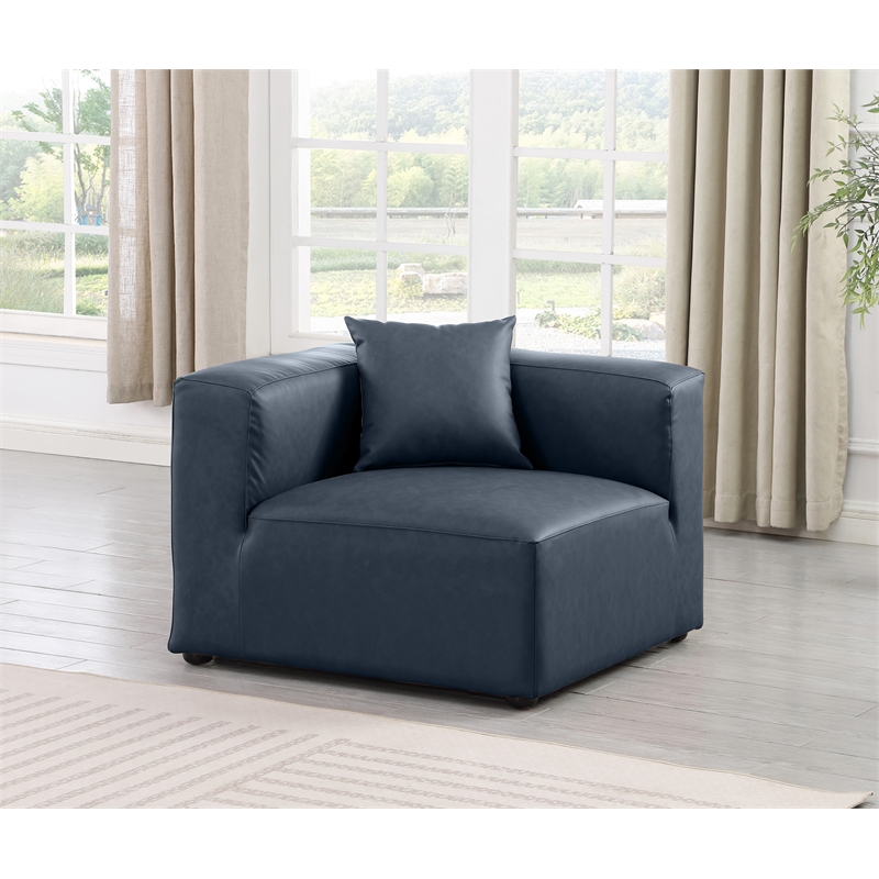 Meridian Furniture Cube Navy Blue Vegan Leather Corner Chair
