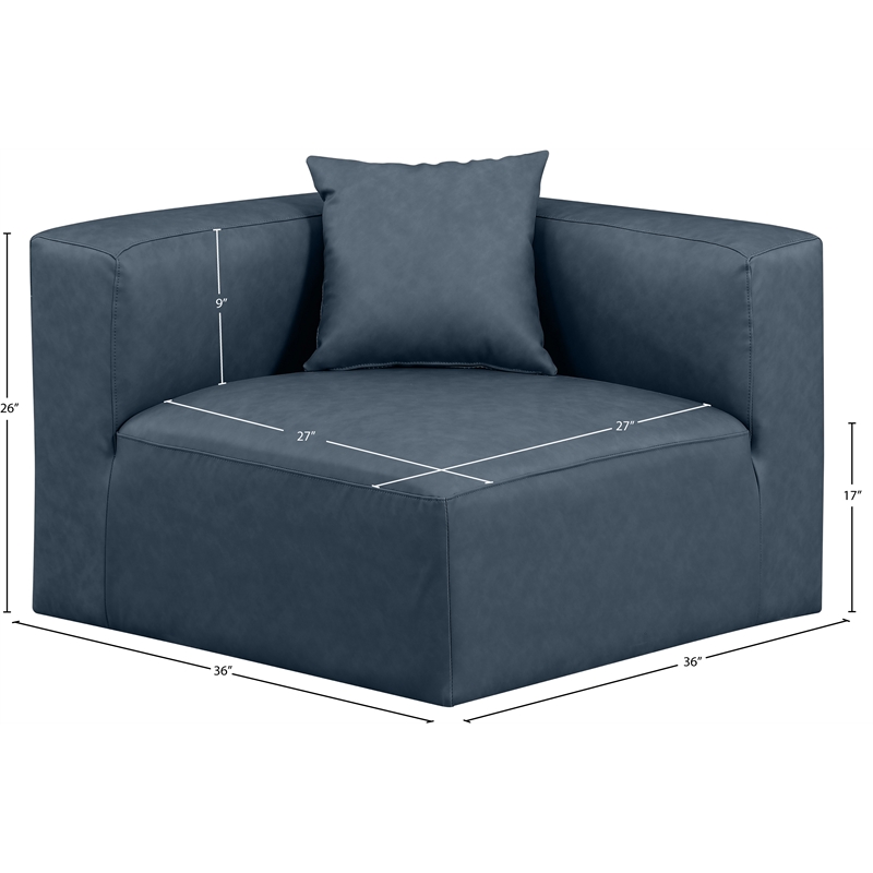 Meridian Furniture Cube Navy Blue Vegan Leather Corner Chair