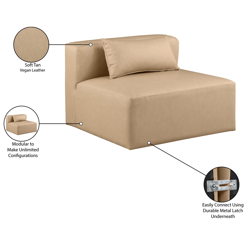 Meridian Furniture Cube Tan Vegan Leather Armless Chair