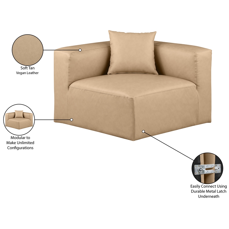 Meridian Furniture Cube Tan Vegan Leather Corner Chair