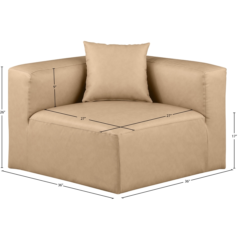 Meridian Furniture Cube Tan Vegan Leather Corner Chair