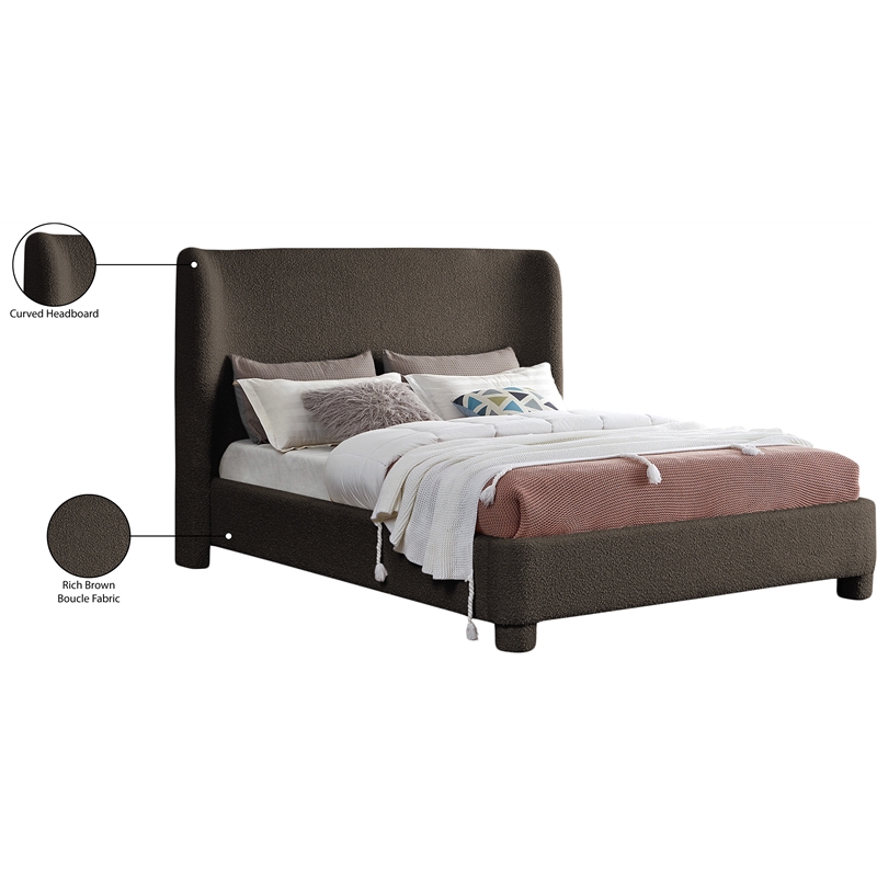 Meridian Furniture Penny Brown Boucle Fabric Full Bed